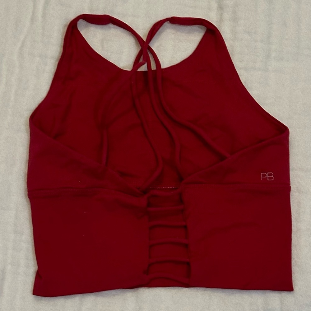 Red Cropped Sports Bra with Racerback Design - Picture 2 of 3